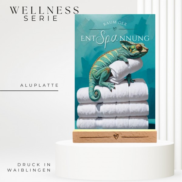 Chamäleon Schild Wellness Handtuch Entspannung Schild Spruch