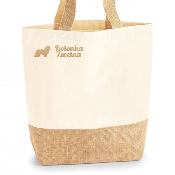 Bolonka Zwetna Jute Shopper Einkaufstasche Hundemotiv Stickerei