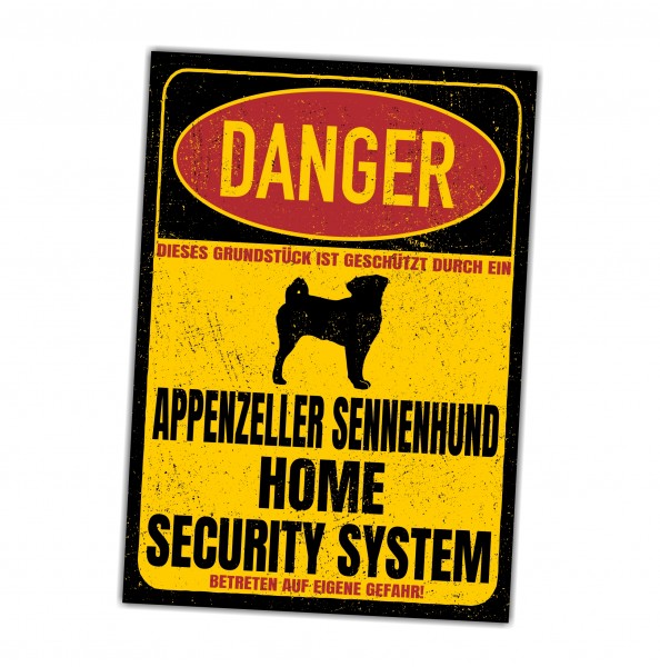 Appenzeller Sennenhund Sennen Hund Schweiz Dog Türschild Danger Security System Warnschild Hund Schilder Hundeschild happy Design by Siviwonder