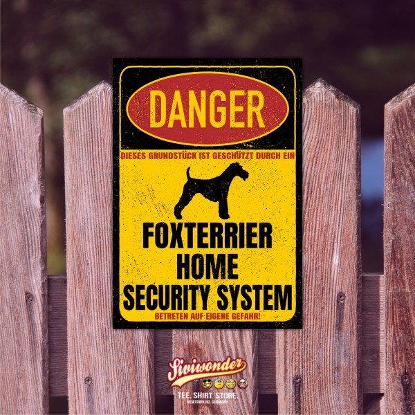 Foxterrier Foxie Fox Terrier Dog Türschild Danger Security System Warnschild Hund Schilder Hundeschild happy Design by Siviwonder