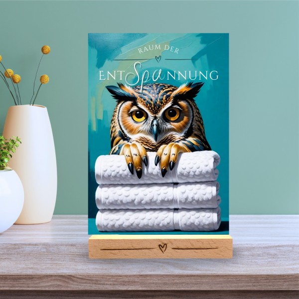 Eule Schild Wellness Handtuch Entspannung Schild Spruch
