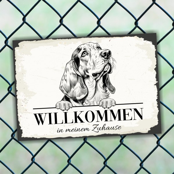 Hundeschild Willkommen Zuhause Basset Hound Schild Achtung Zaun Frau Spruch Türschild Hundeschild Warnschild Design by Siviwonder
