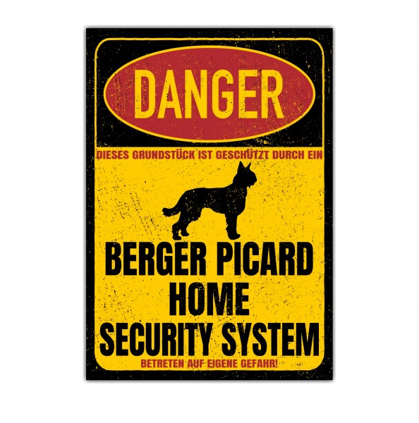 Berger Picard de Picardie Picardy Shepherd Dog Türschild Danger Security System Warnschild Hund Schilder Hundeschild happy Design by Siviwonder