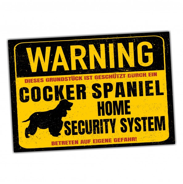 Cocker Spaniel Dog Schild Warning Security System Türschild Hundeschild Warnschild Warnung