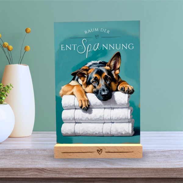 Hundeschild Deko Badezimmer Wellness Deutscher Schäferhund Schild Spruch