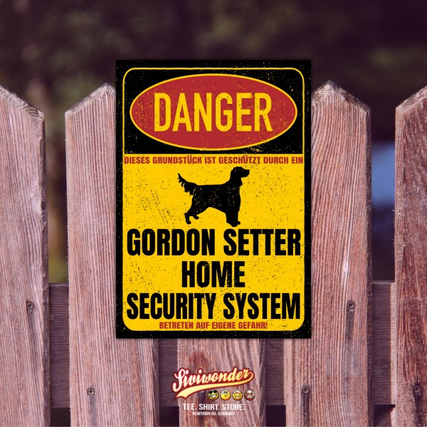 Gordon Setter Black Setter Schottischer Setter Jagd Dog Türschild Danger Security System Warnschild Hund Schilder Hundeschild happy Design by Siviwonder