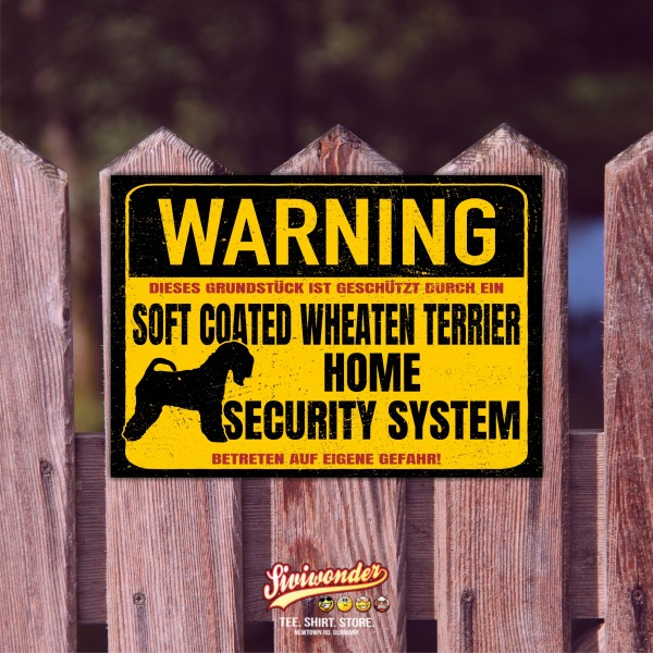 Schild Soft Coated Wheaten Terrier Warning Security System Türschild Hundeschild Warnschild Hund