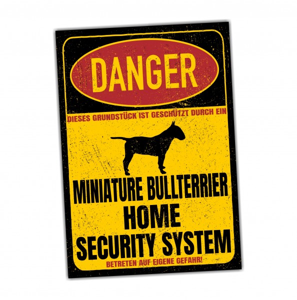 Miniature Bullterrier Mini Bully Bull Terrier Türschild Danger Security System Warnschild Hund Schilder Hundeschild