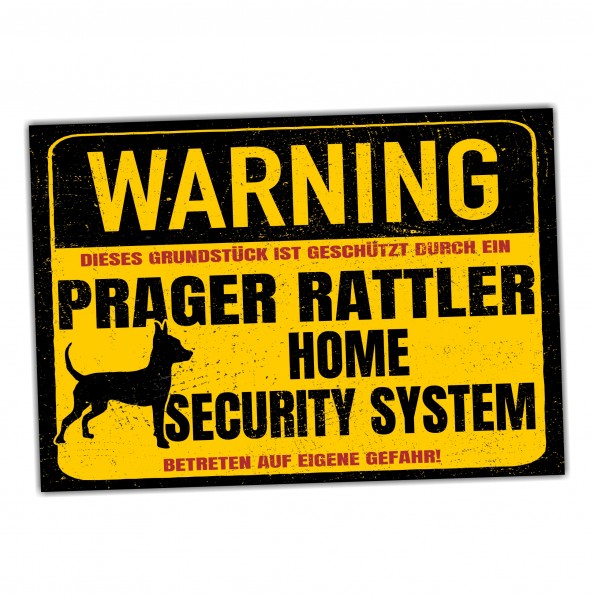 Schild Prager Rattler Warning Security System Türschild Hundeschild Warnschild Hund Achtung