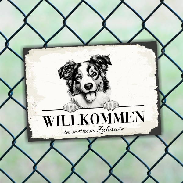 Hundeschild Willkommen Zuhause Mini Australian ShepherdSchild Achtung Spruch
