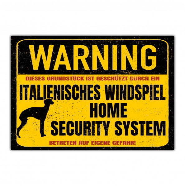 Italienisches Windspiel Schild Warning Security System Türschild Hundeschild Warnschild Schild Hund