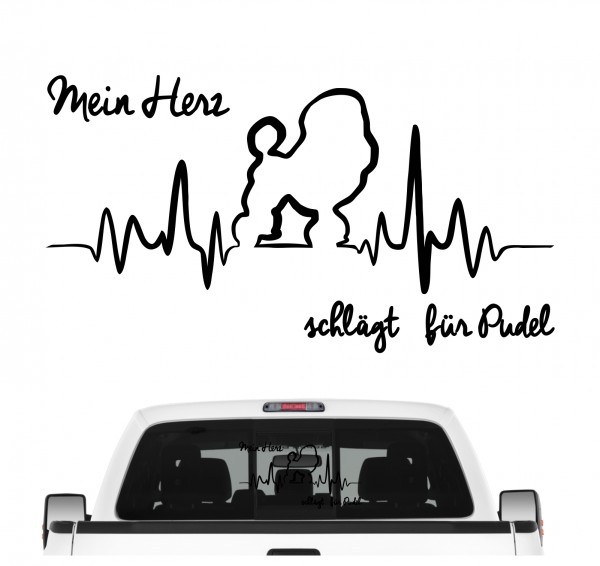 Pudel Pudle Poodle Caniche Barbone Großpudel Zwergpudel Dog Hundeaufkleber Herz AUTOAUFKLEBER Aufkleber Hunde HEARTBEAT EKG by SIVIWONDER