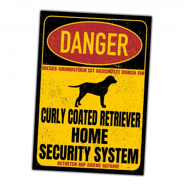 Curly Coated Retriever CCR Dog Türschild Danger Security System Warnschild Hund Schilder Hundeschild happy Design by Siviwonder