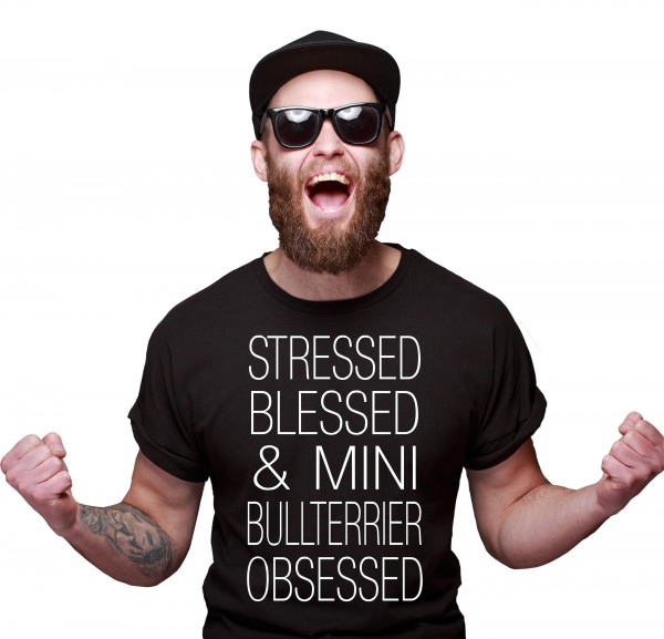 Miniature Bullterrier Unisex T-Shirt Hundemotiv Hundemotiv Stressed Blessed Mini Bully Bull Terrier Gladiator
