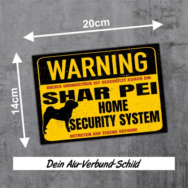 Schild Shar Pei Faltenhund Warning Security System Türschild Hundeschild Warnschild Hund