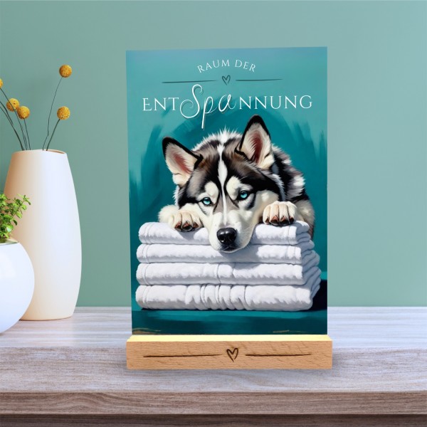 Hundeschild Deko Badezimmer Wellness Husky Siberian Schild Spruch