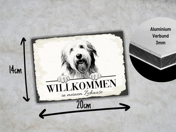 Hundeschild Willkommen Zuhause Bobtail Schild Achtung Spruch