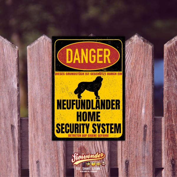 Neufundländer Neufi Türschild Danger Security System Warnschild Hund Schilder Hundeschild