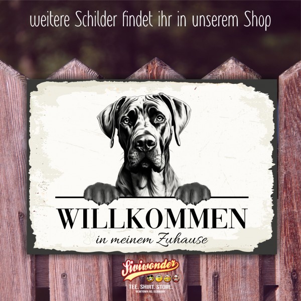 Hundeschild Willkommen Zuhause Dogge deutscheSchild Achtung Spruch