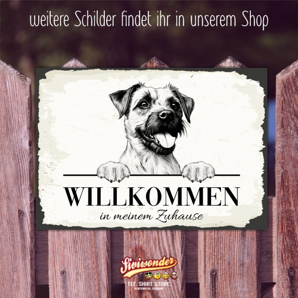 Hundeschild Willkommen Zuhause Border Terrier Schild Achtung Spruch