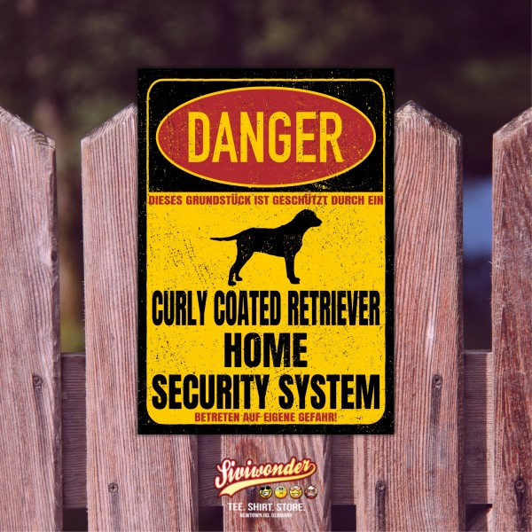 Curly Coated Retriever CCR Dog Türschild Danger Security System Warnschild Hund Schilder Hundeschild happy Design by Siviwonder