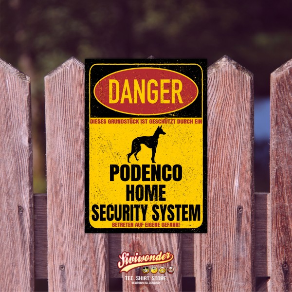 Podenco Ibicenco Canario Not Tierrettung Spanien Türschild Danger Security System Warnschild Hund Schilder Hundeschild