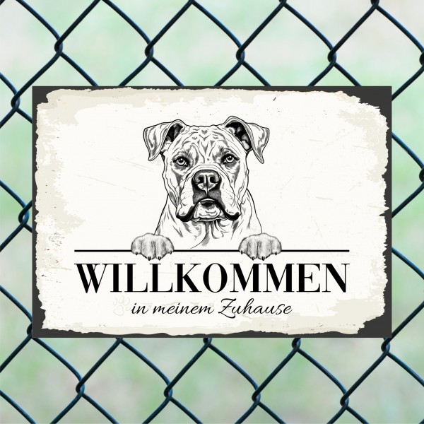 Hundeschild Willkommen Zuhause American Bulldog Schild Achtung Zaun Frau Spruch Türschild Hundeschild Warnschild Design by Siviwonder