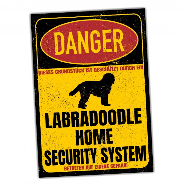 Labradoodle Doodle Dog Türschild Danger Security System Warnschild Hund Schilder Hundeschild
