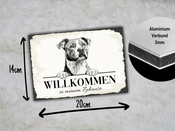 Hundeschild Willkommen Zuhause American Staffordshire Terrier Schild Achtung Zaun Frau Spruch Türschild Hundeschild Warnschild Design by Siviwonder