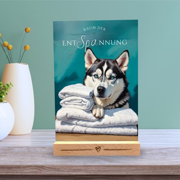 Hundeschild Deko Badezimmer Wellness Husky Siberian Schild Spruch