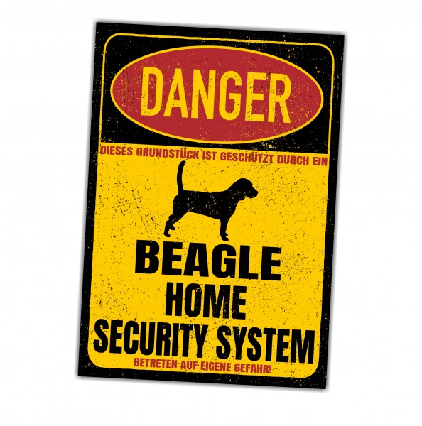 Beagle English Beagel Dog Türschild Danger Security System Warnschild Hund Schilder Hundeschild happy Design by Siviwonder