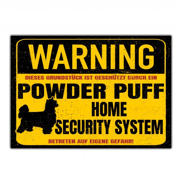 Schild Powder Puff Warning Security System Türschild Hundeschild Warnschild Hund Schopfhund