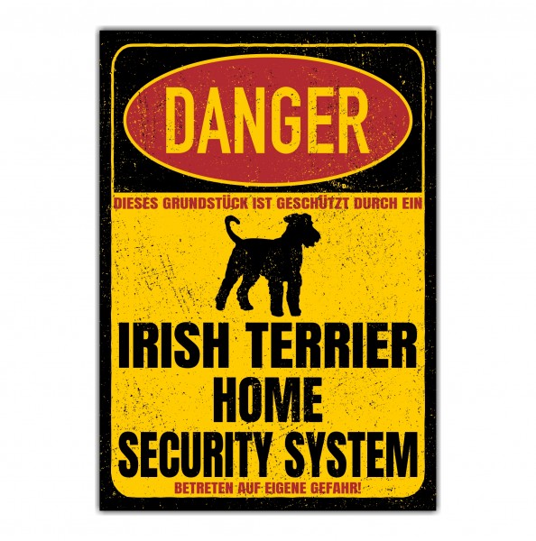 Irish Terrier roter Teufel der rote Ire Dog Türschild Danger Security System Warnschild Hund Schilder Hundeschild