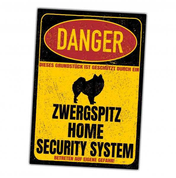 Zwergspitz Pomeranian Pom Zwers Pompom Deutsche Spitze Danger Security System Warnschild Hund Schilder Hundeschild