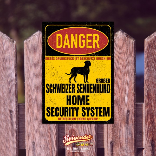 Großer Schweizer Sennenhund Dog Türschild Danger Security System Warnschild Hund Schilder Hundeschild happy Design by Siviwonder