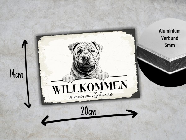 Hundeschild Willkommen Zuhause Shar Pei Faltenhund Schild Achtung