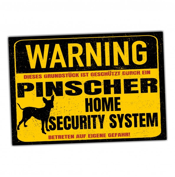 Schild Pinscher Zwergpinscher Warning Security System Türschild Hundeschild Warnschild Hund