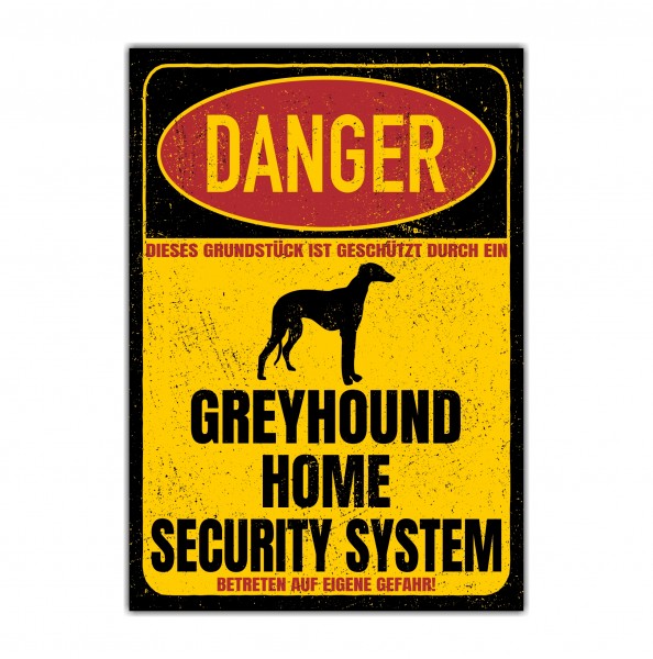 Greyhound Windhund Grey Dog Türschild Danger Security System Warnschild Hund Schilder Hundeschild happy Design by Siviwonder