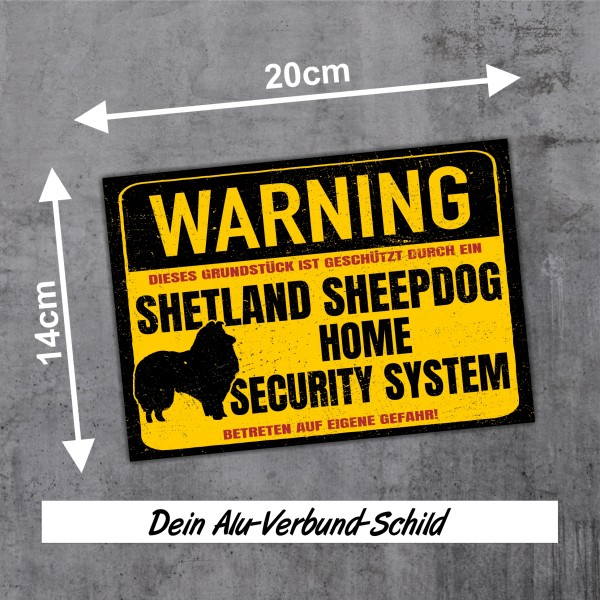 Schild Sheltie Shetland Sheepdog Warning Security System Türschild Hundeschild Warnschild Hund
