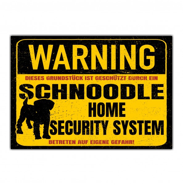 Schild Schnoodle Schnauzer Pudel Mix Warning Security System Türschild Hundeschild Warnschild Hund