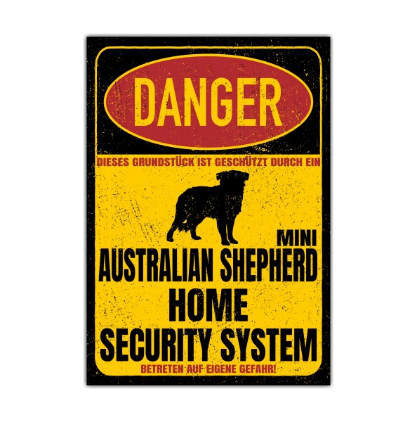 Miniature Australian Shepherd Mini Aussie Türschild Danger Security System Warnschild Hund Schilder Hundeschild