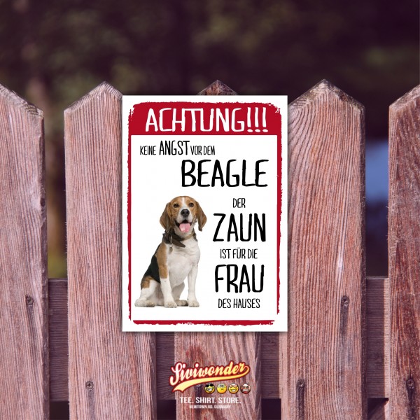 Beagle Schild Achtung Zaun Frau Spruch Türschild Hundeschild Warnschild Fun