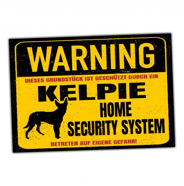 Australian Kelpie Dog Schild Warning Security System Türschild Hundeschild Warnschild Warnung