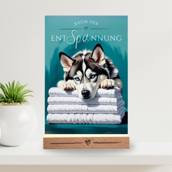 Hundeschild Deko Badezimmer Wellness Husky Siberian Schild Spruch