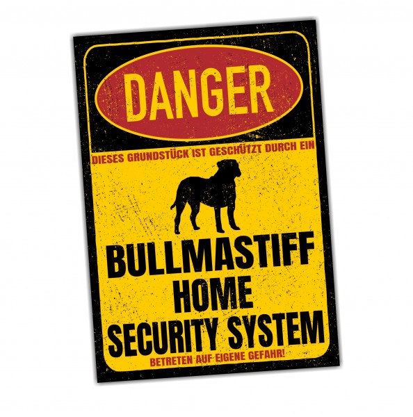 Bullmastiff Mastiff Bulldogge Dog Türschild Danger Security System Warnschild Hund Schilder Hundeschild happy Design by Siviwonder