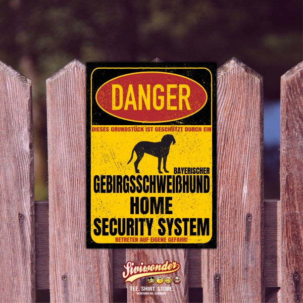 Bayerischer Gebirgsschweißhund BGS Schweißhund Bayern Dog Türschild Danger Security System Warnschild Hund Schilder Hundeschild happy Design by Siviwonder