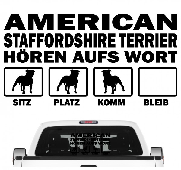 American Staffordshire Terrier USA AmStaff Pit Bull Terrier Dog Hört aufs Wort Hunde Aufkleber Sticker Autoaufkleber