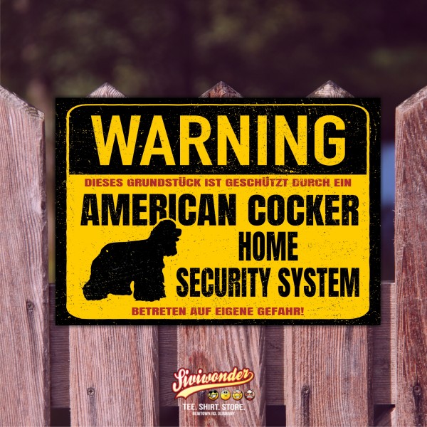 American Cocker Spaniel Dog Schild Warning Security System Türschild Hundeschild Warnschild