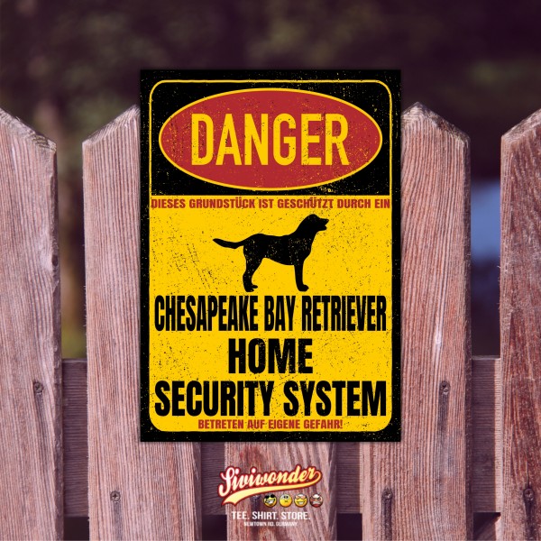 Chesapeake Bay Retriever Chessie CBR Dog Türschild Danger Security System Warnschild Hund Schilder Hundeschild happy Design by Siviwonder