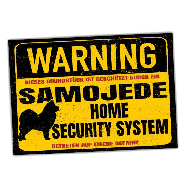 Schild Samojede Sammy Warning Security System Türschild Hundeschild Warnschild Hund